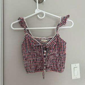 Gingham Keyhole Tie Top